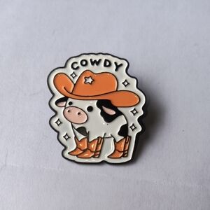 Cowdy Cow Enamel Pin - Orange Cowboy Hat & Boots